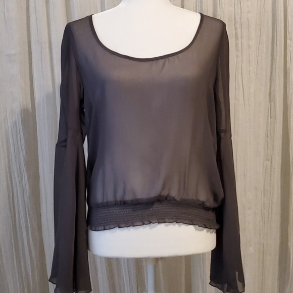 Sheer gray bell sleeve blouse, size L - Picture 1 of 4